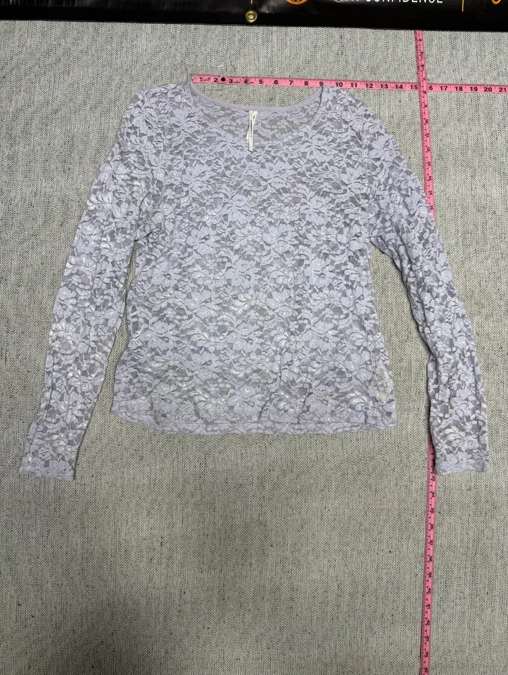 By Anthropologie Lavender Lace Crew-Neck Top XXS